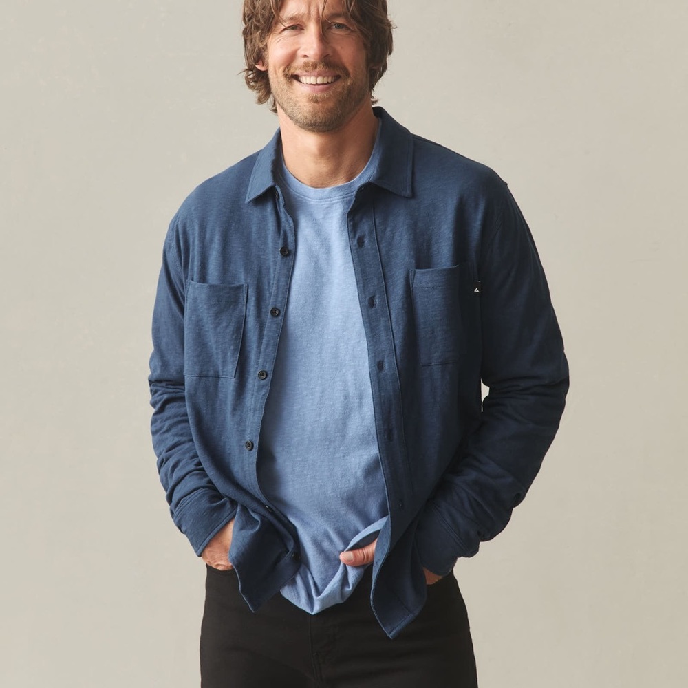 American‎ Giant Men’s Premium Slub Button Up Long Sleeve Shirt Dark Denim Large